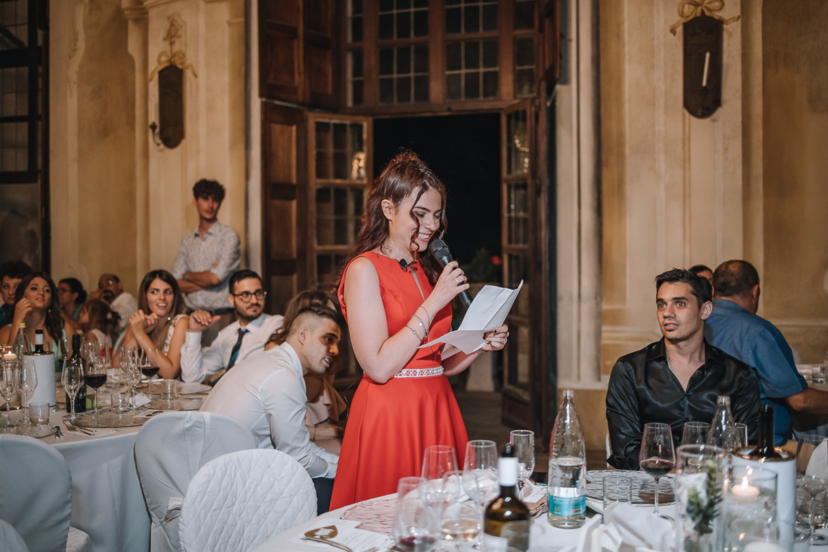 Matrimonio al Castello Canalis di Cumiana(TO). Cena. Discorso della testimone