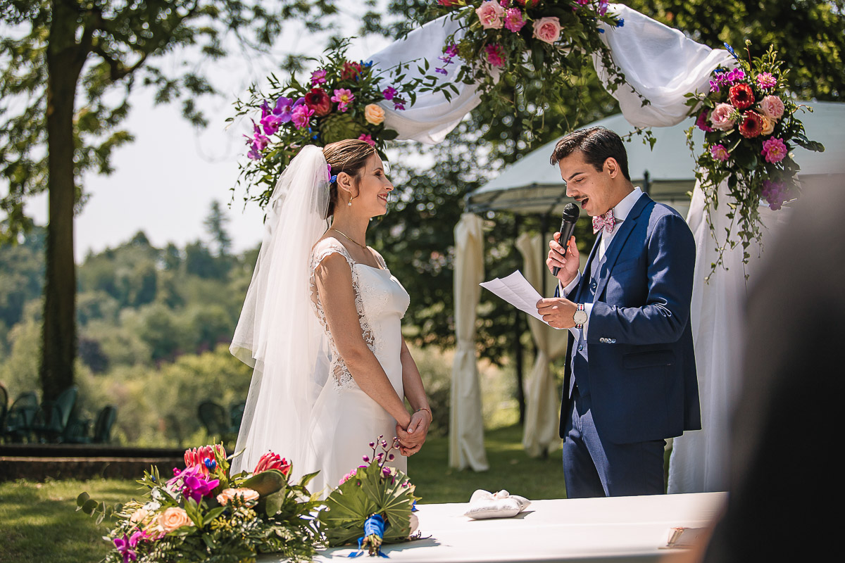 Castello Rosso di Costigliole di Saluzzo. Destination wedding. Cerimonia. promesse dello sposo.