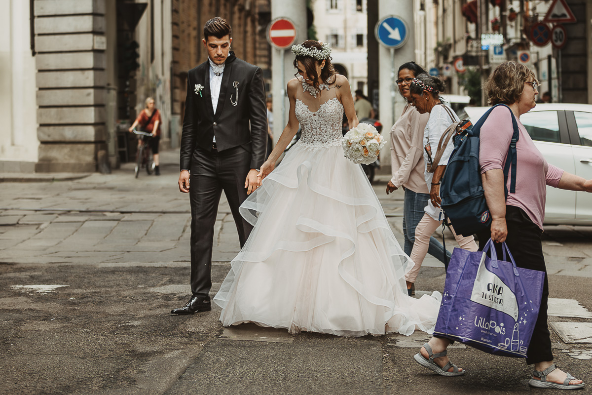 Matrimonio a Torino. Sessione di coppia in via Po