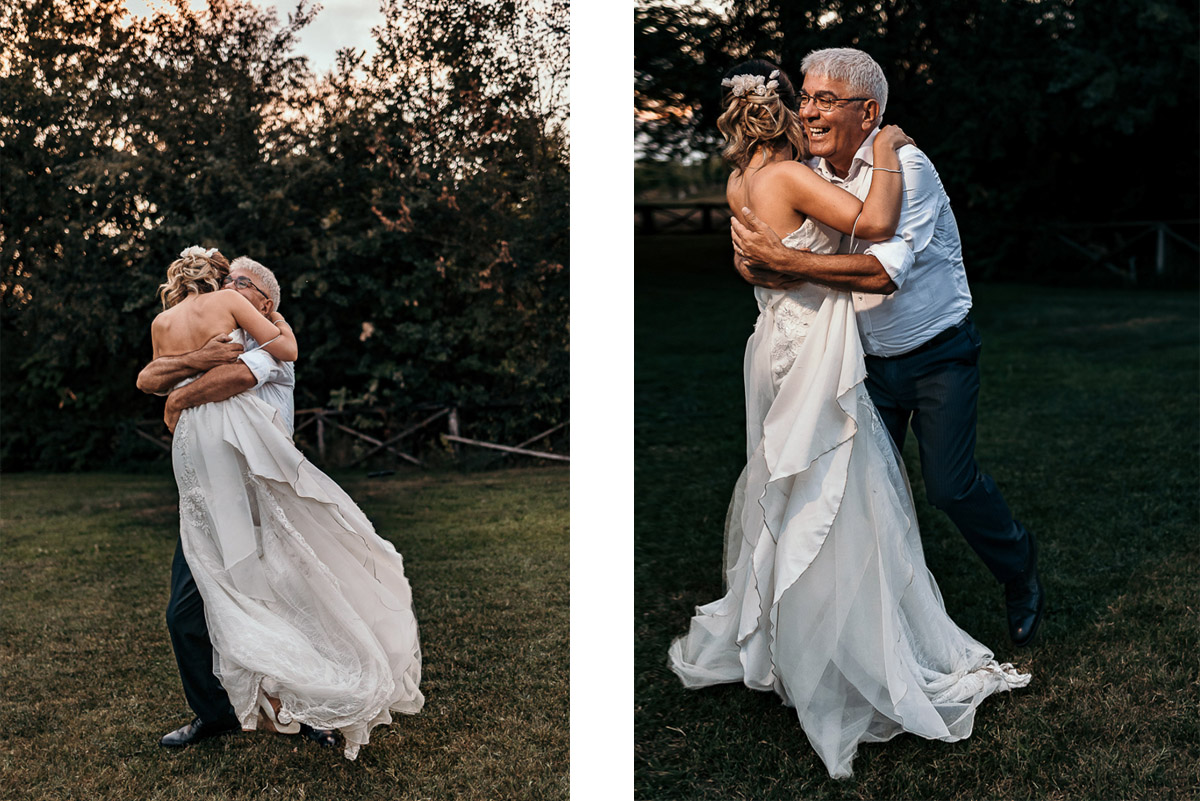 Matrimonio a Villa Fiorita ad Asti. Cena.Ballo della sposa con il padre.