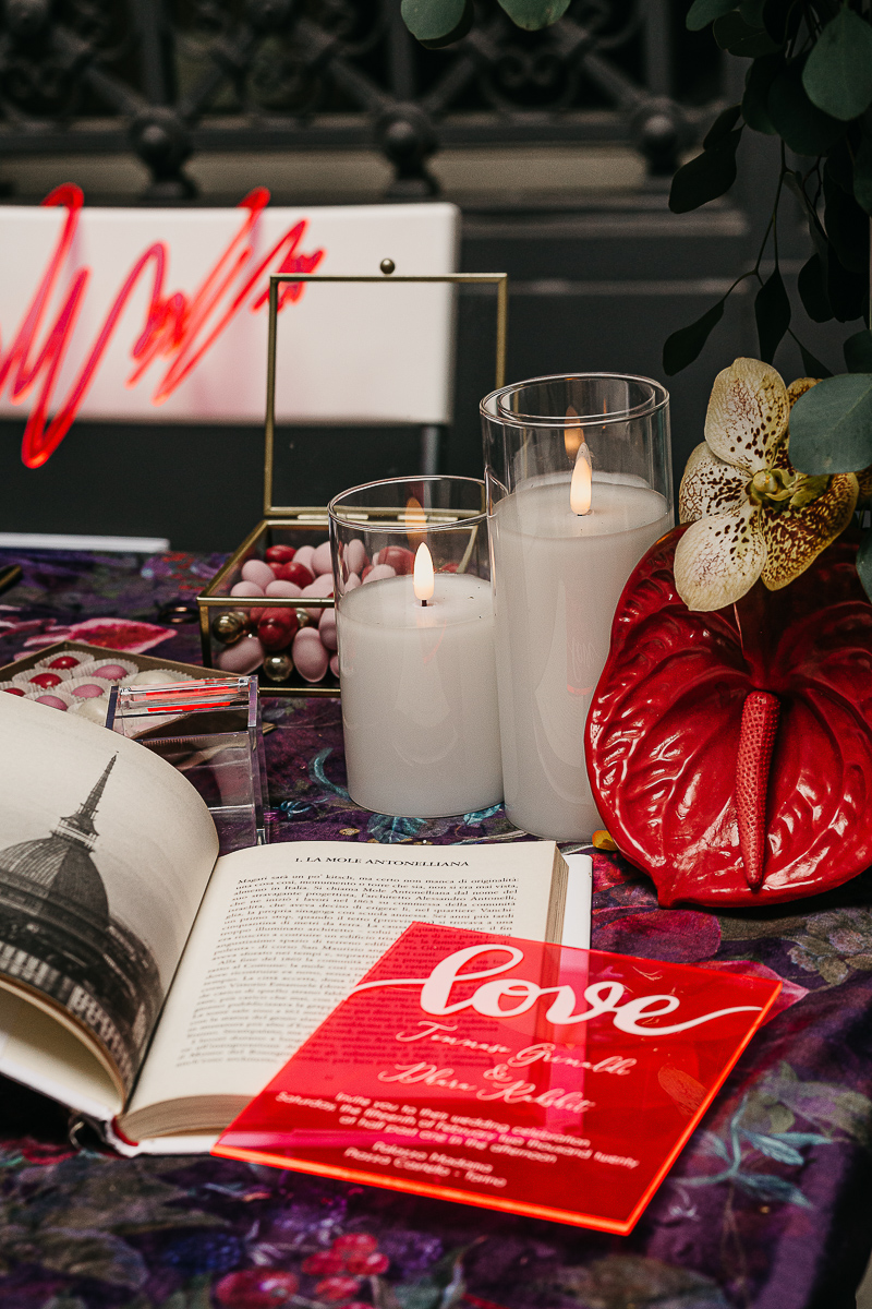 The number 6, Torino, editorial wedding. Decorazioni e stationary