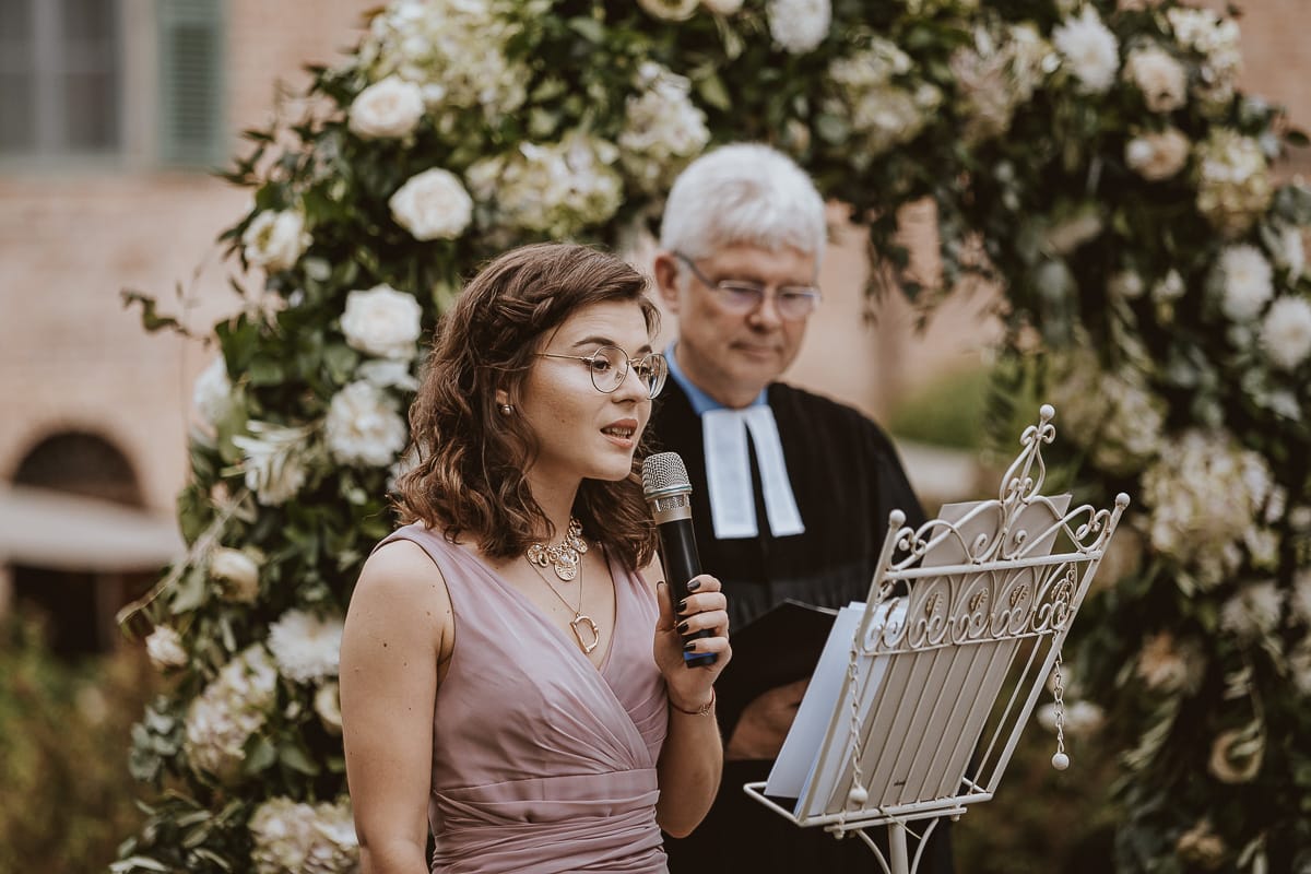 Destination wedding al Relais Sant'Uffizio. Cerimonia. Discorso della damigella.