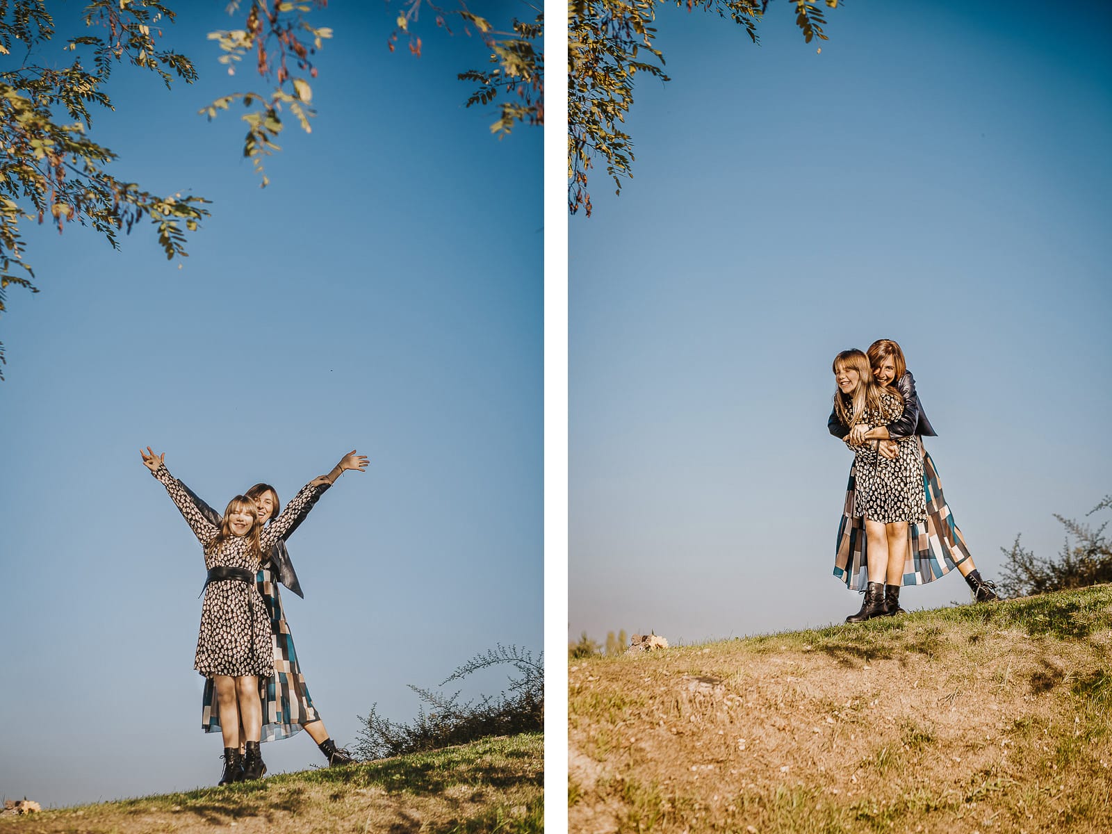 Servizio fotografico di famiglia autunnale in Monferrato. Mamma e figlia