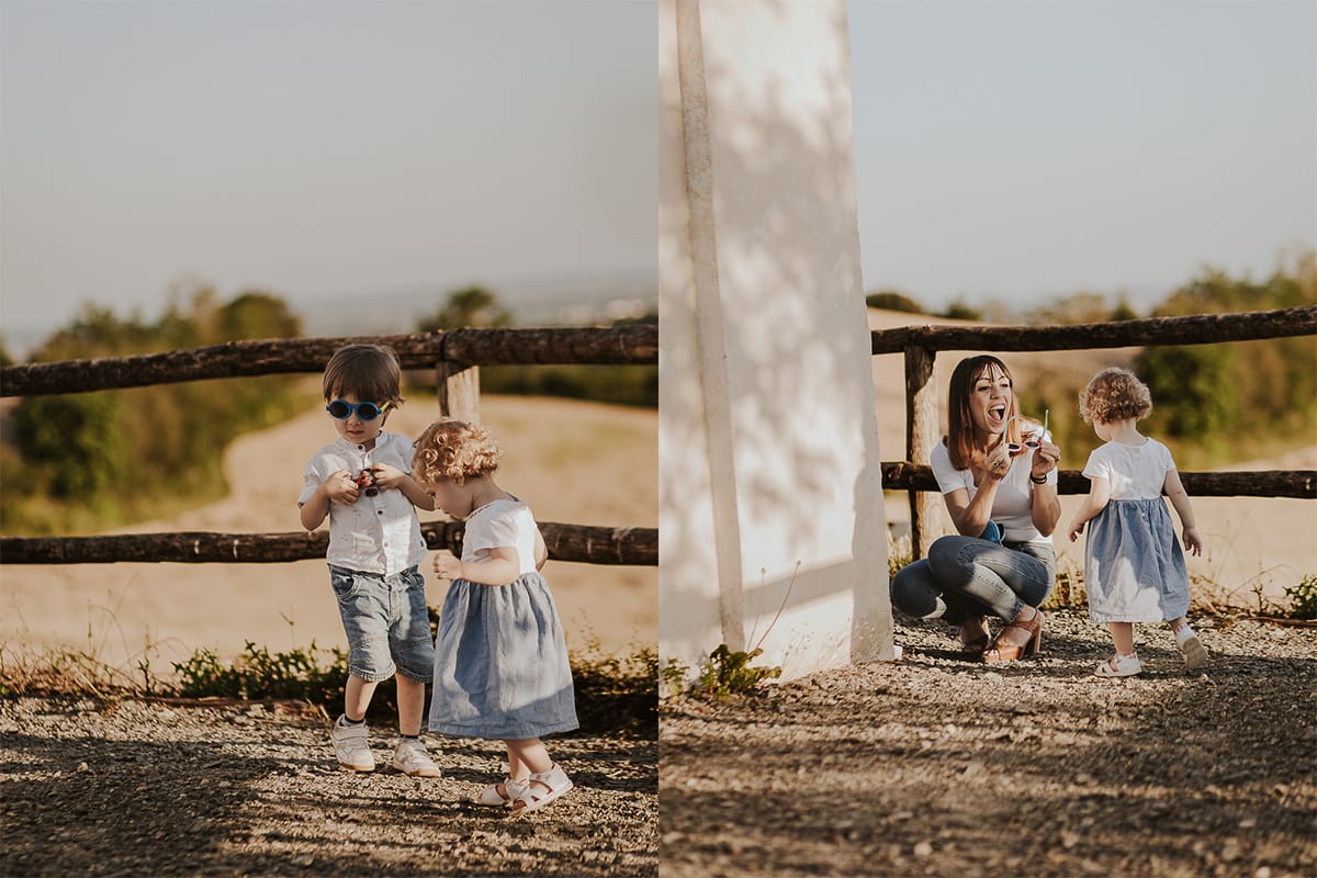 Un ritratto di famiglia al tramonto: Ilenia, Filippo, Edo e Camilla, uniti dal loro amore.