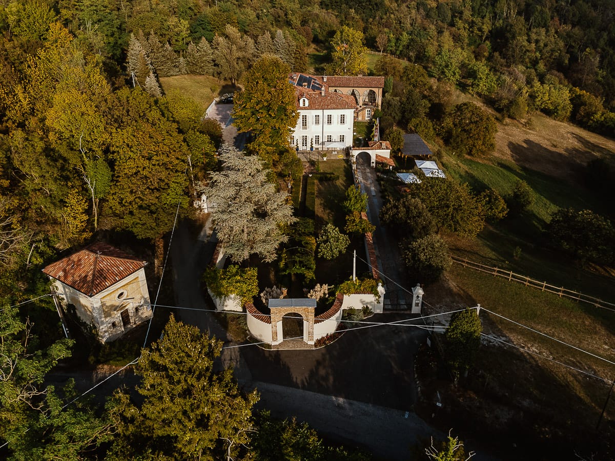 Fotografo matrimonio Rivalba. Villa Ala. panorama dal drone.