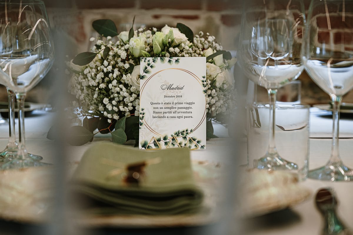 Fotografo matrimonio Torino. Dettaglio di uno dei tavoli