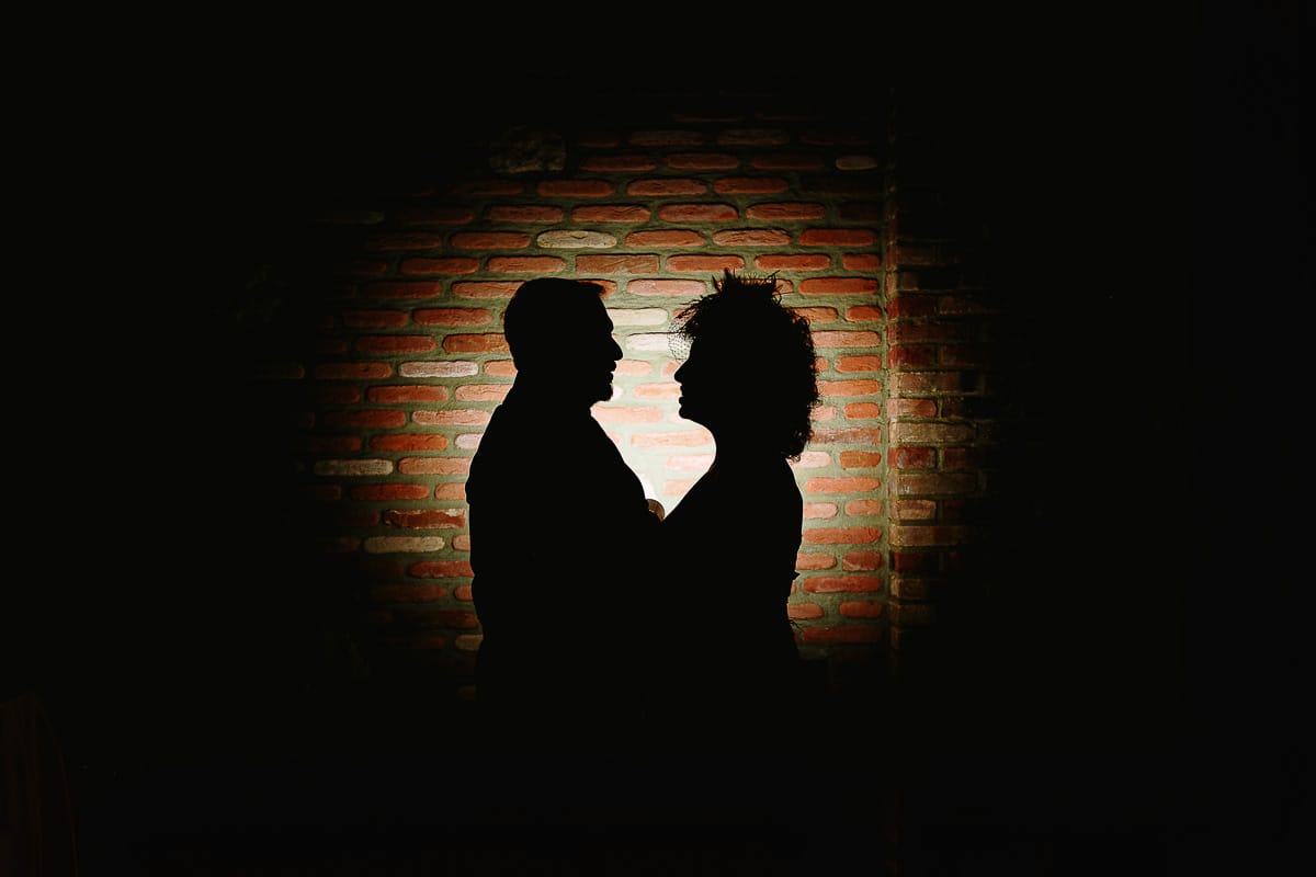 Fotografo matrimonio in Monferrato. Matrimonio di Serena e Fabrizio al Vecchio Castagno di Cocconato d'Asti. Silhouette degli sposi.